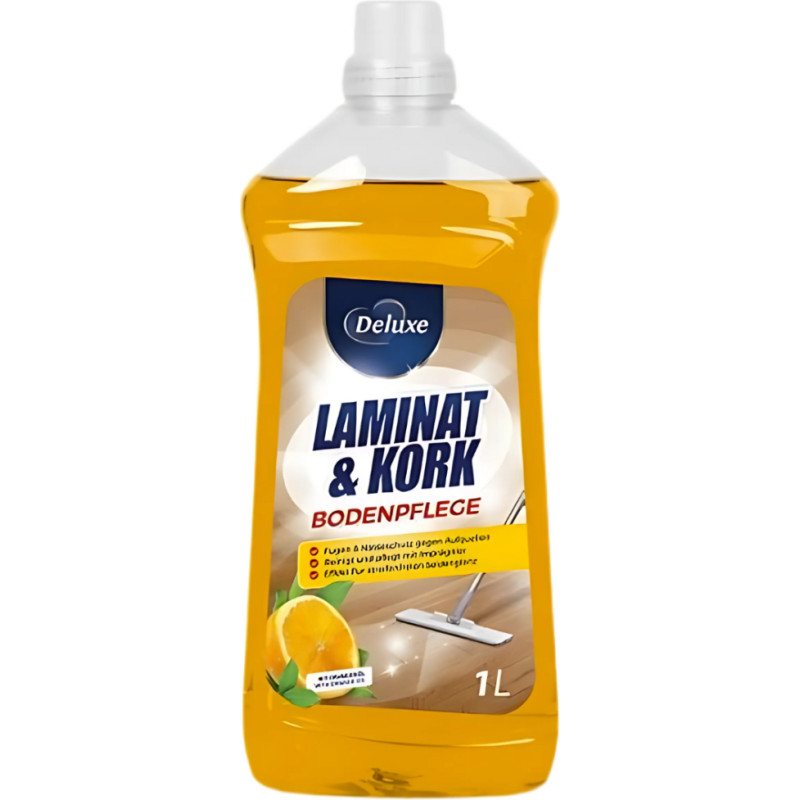 DELUXE lamināta un korķa grīdu tīrīšanas līdzeklis ar apelsīnu smaržu 1L
