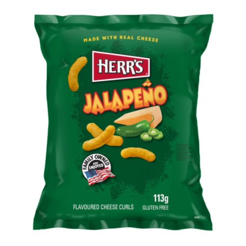 Herr's Jalapeno Curls corn snacks with cheese and jalapeno flavor 113g