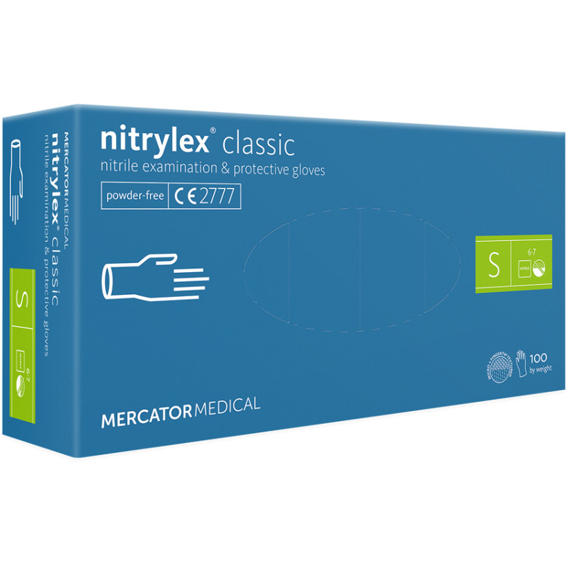 Mercator nitrylex® nitrile gloves powder-free, blue, size S, 100pcs
