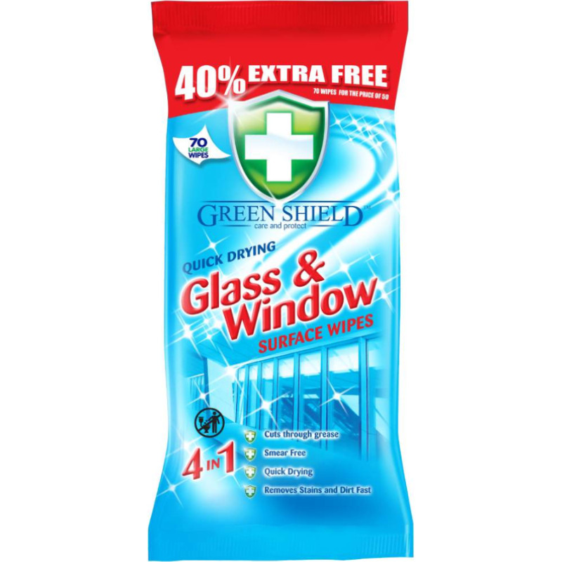 GREEN SHIELD wet wipes for cleaning glass surfaces and windows 70pcs