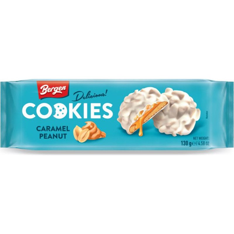 BERGEN cookies with caramel filling and peanuts in white chocolate glaze 130g