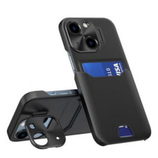 Hurtel Aizmugurējais vāciņš Hurtel - Leather Stand Case case for iPhone 14 cover card wallet with stand black