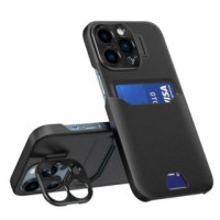 Ilike Aizmugurējais vāciņš iLike Apple iPhone 14 Pro Leather Stand Case cover card wallet with stand Black