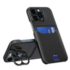 Ilike Aizmugurējais vāciņš iLike Apple iPhone 14 Pro Leather Stand Case cover card wallet with stand Black