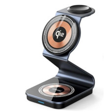 Duzzona Bezvadu lādētājs Duzzona  W21 3-in-1 15W Wireless Charging Stand Teléfono Auricador de Auriculares Cargador (certificado Qi2) Black